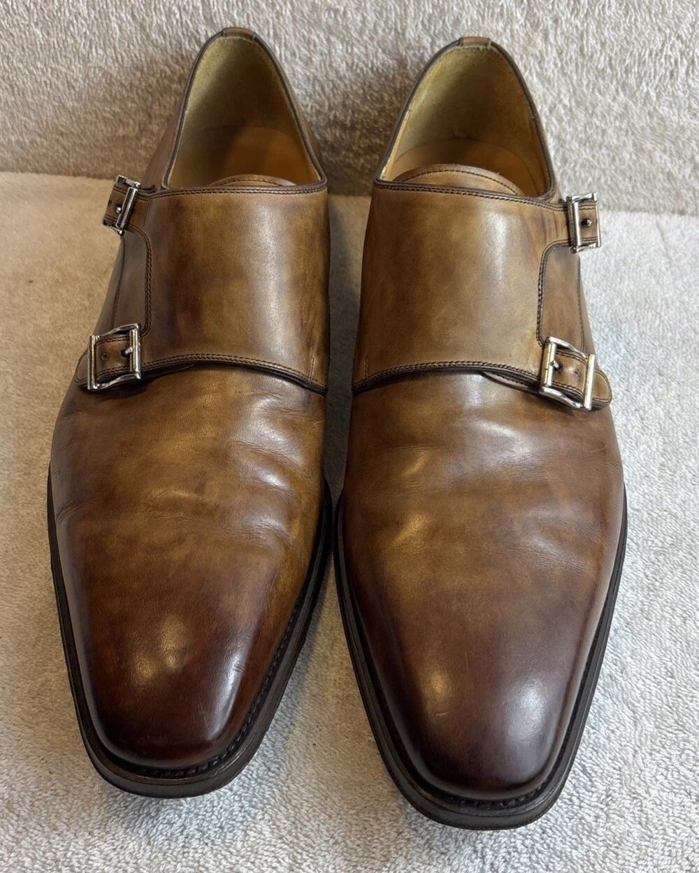 Magnanni Double Monk Strap Brown Leather Dress Shoes Mens Size 9 M